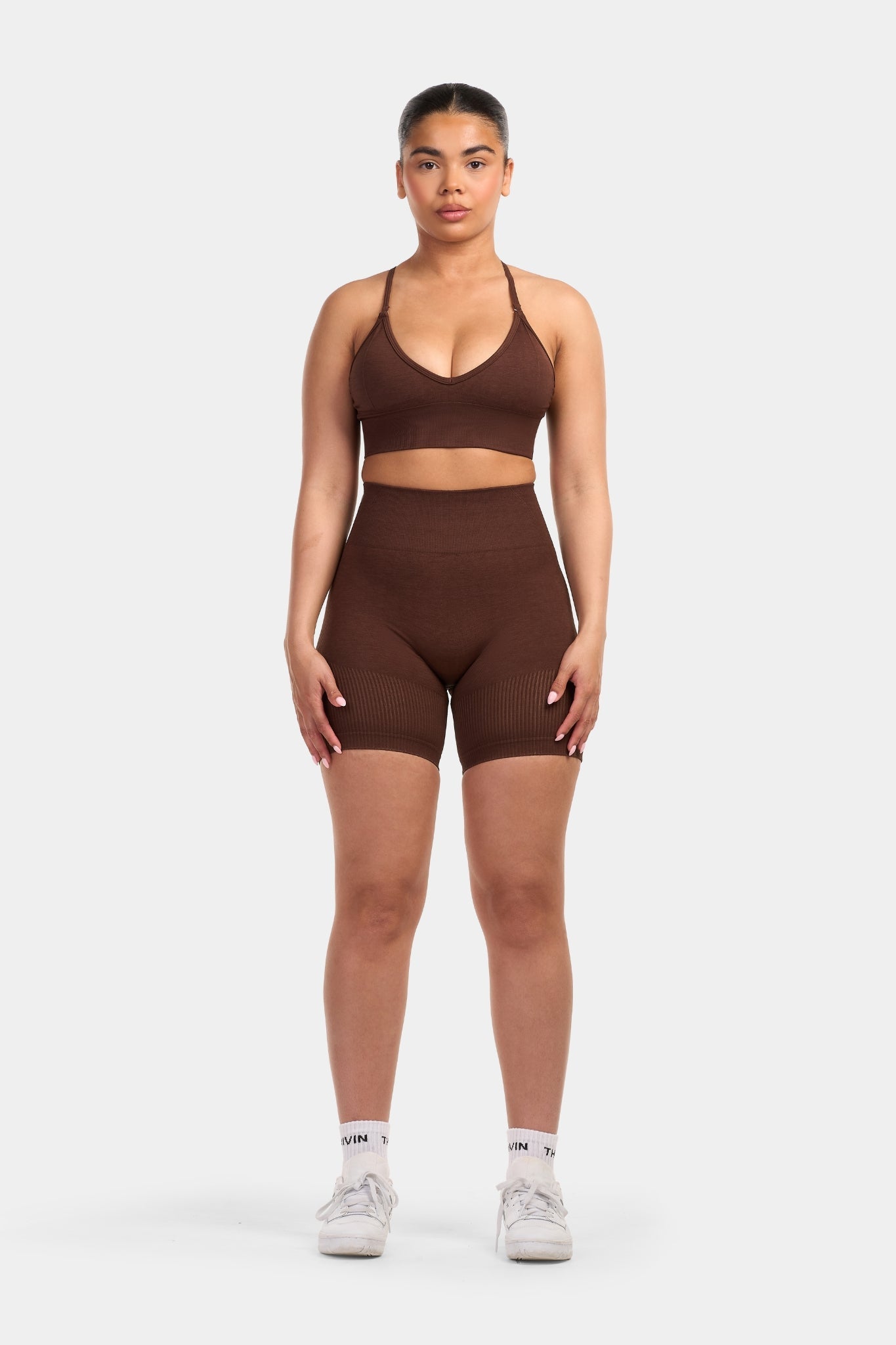 Seamless Sculpt Ribbed Contour Shorts | Bourbon Brown