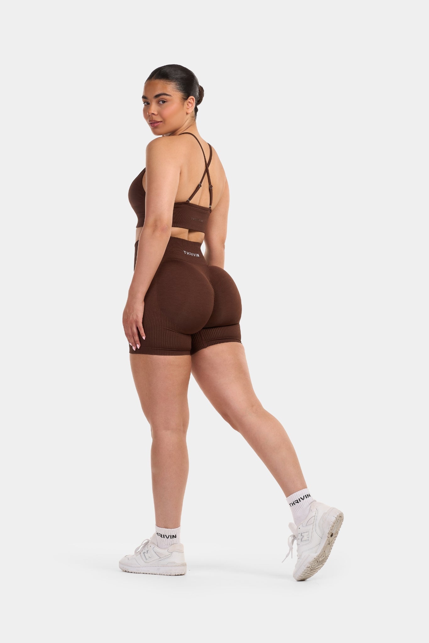 Seamless Sculpt Ribbed Contour Shorts | Bourbon Brown