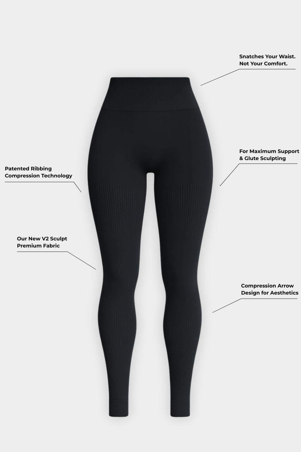 Sculptv2 Ribbed Contour Leggings - Pure Black