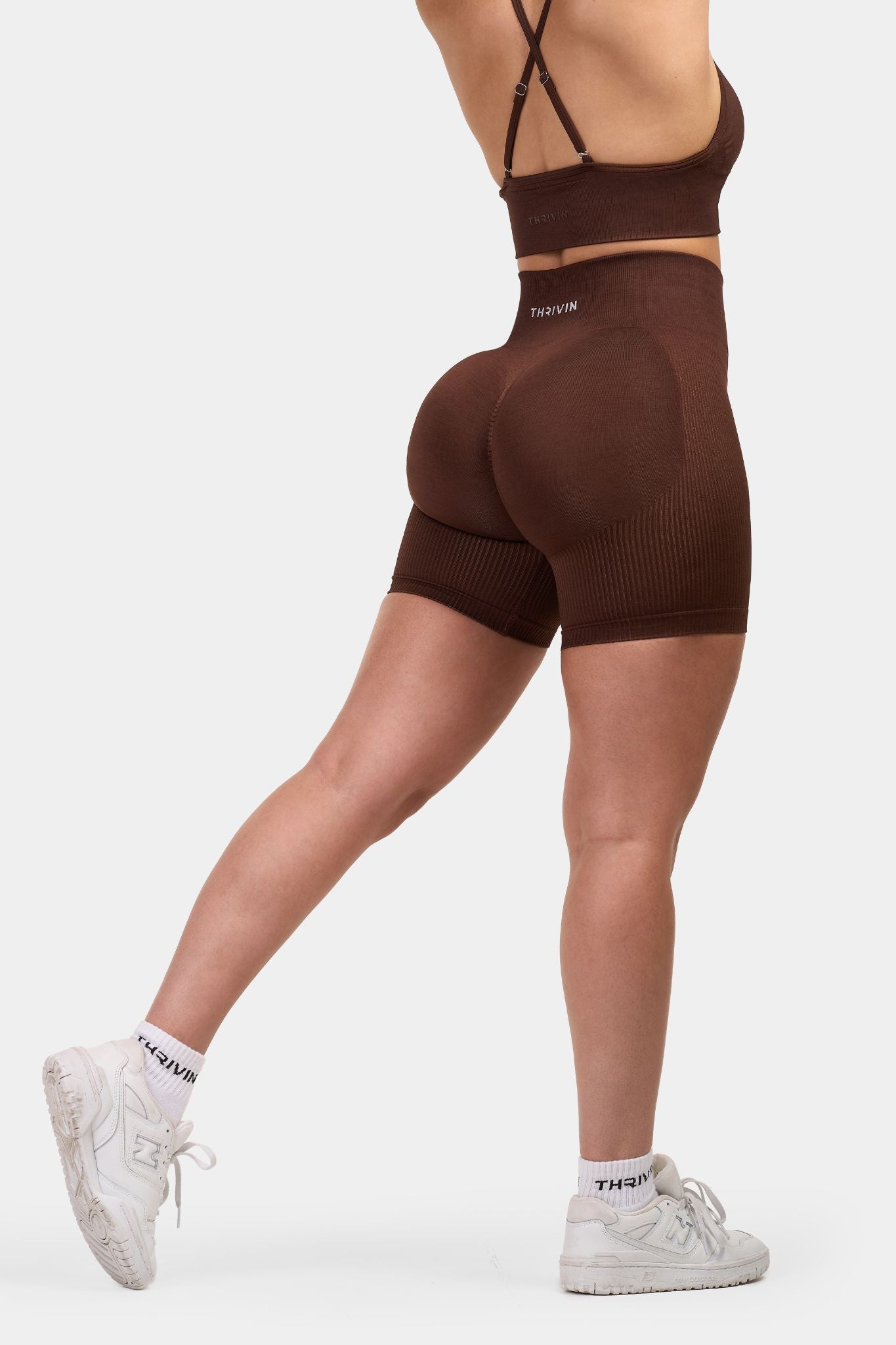 Seamless Sculpt Ribbed Contour Shorts | Bourbon Brown